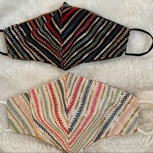 2/$15  Hand embroidered linen face mask - Black and White